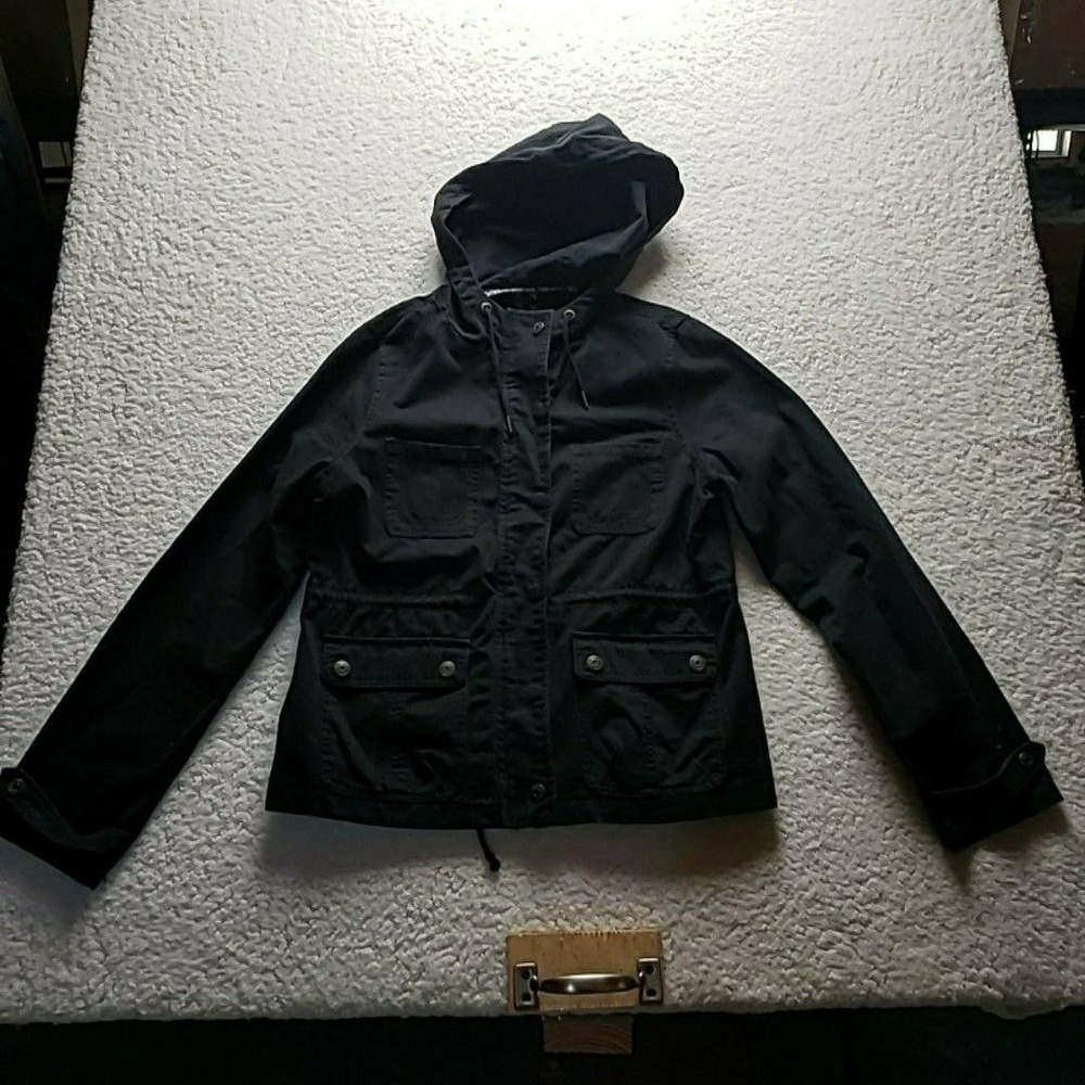 Prince & Fox Jacket Juniors Large Black Hooded Full Zip Canvas Utility Pockets